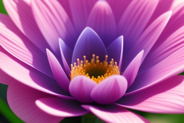 a purple and purple flower with yellow stamens