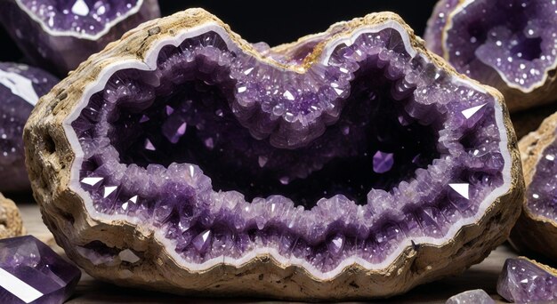 Photo a purple and purple sea shell with the word quartz on it