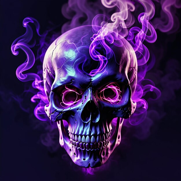 a purple and purple skull and purple smoke with purple smoke coming out of it