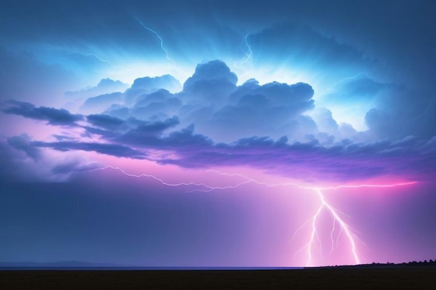 Photo a purple and purple sky with lightning and a purple sky