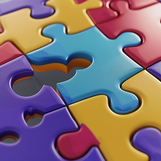 Photo a purple puzzle with a blue and red colored puzzle piece