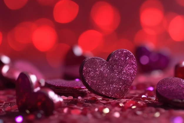 Purple red hearts with bokeh symbol love valentines background generative ai