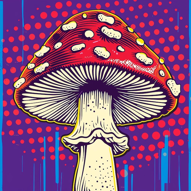 Photo a purple and red mushroom with a red and yellow background