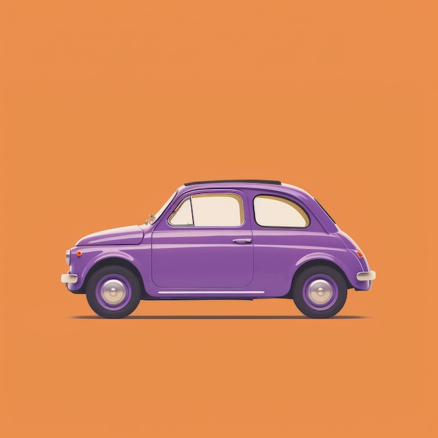 Purple Retro Car Illustration On Orange Background