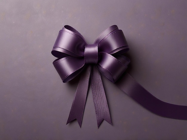 a purple ribbon with a bow on it is laying on a purple surface