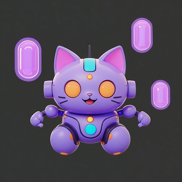 a purple robot with a purple nose and a purple robot on the back