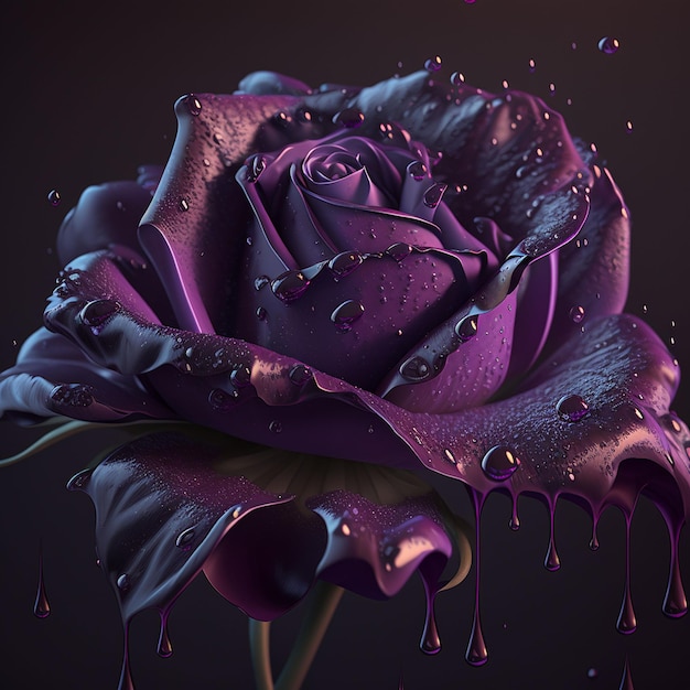 A purple rose with water droplets on it