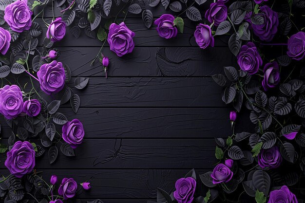 Photo purple roses on a black background with a black background