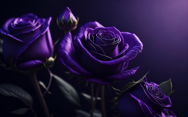 Purple roses on a dark background