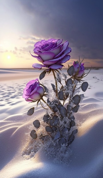 Purple roses in the sand