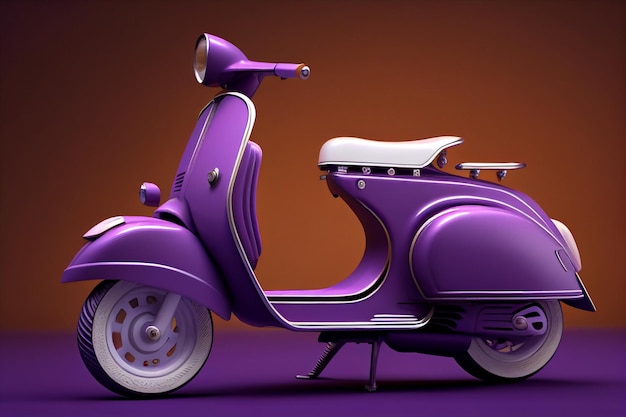 A purple scooter with the word vespa on the front.