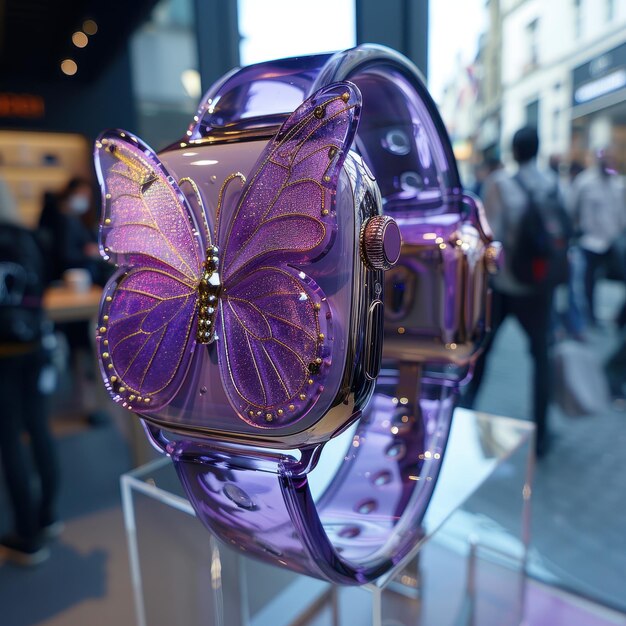 Photo a purple and silver butterfly bracelet is on display in a store