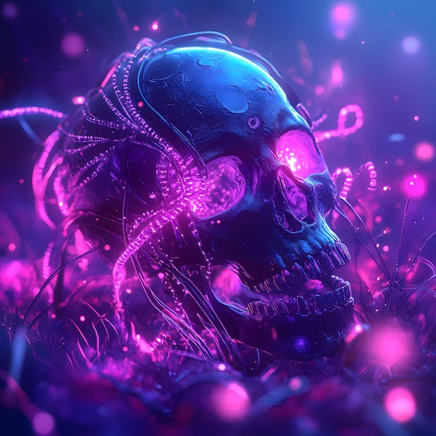 a purple skull with a purple background and a skull with a purple body