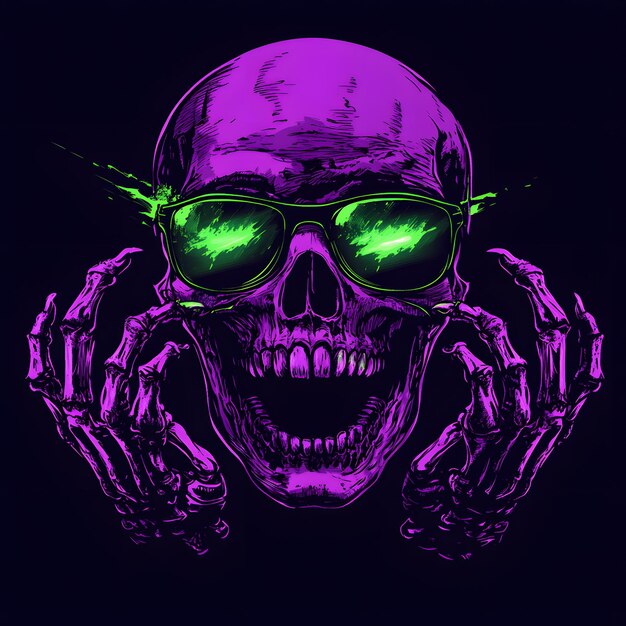 Photo a purple skull with sunglasses and a purple skull in the middle