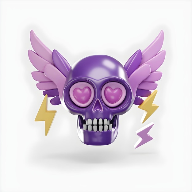 Photo a purple skull with wings and wings with wings and wings