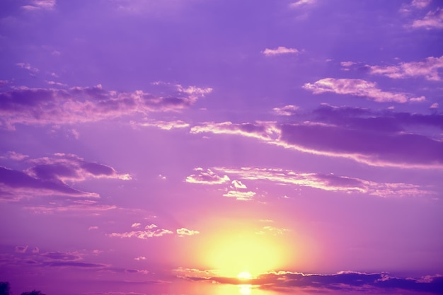 Purple sky at sunset with beautiful clouds