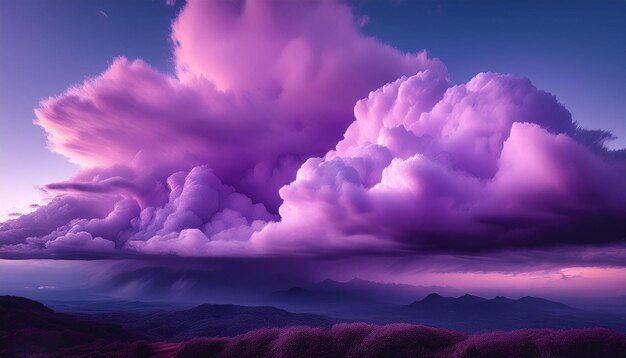 Photo a purple sky with clouds and mountains in the background