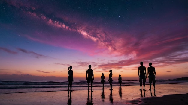 a purple sky with a purple and pink sunset in the background