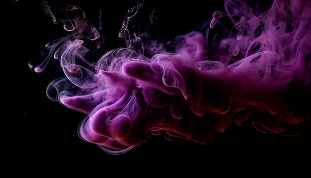 A purple smoke is being blown out in the air.