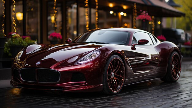 a purple sports car with the license plate number 2