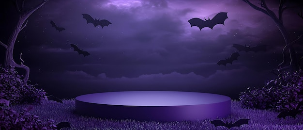 purple stage with bats flying in the sky