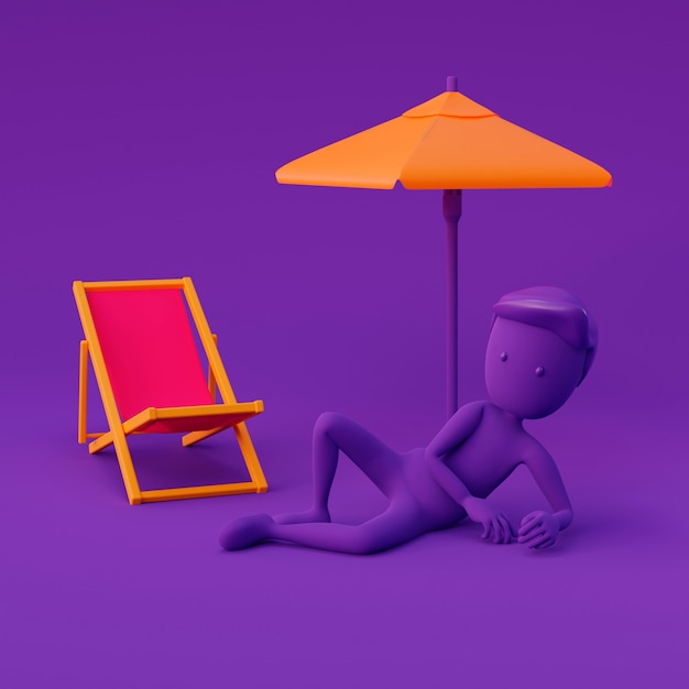 Purple stickman on the beach