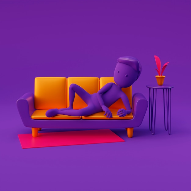 Purple stickman laying on couch