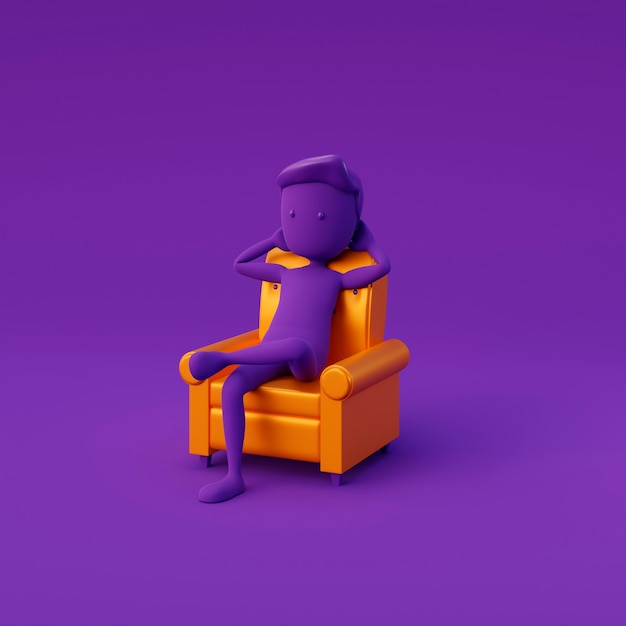 Purple stickman sitting on chair