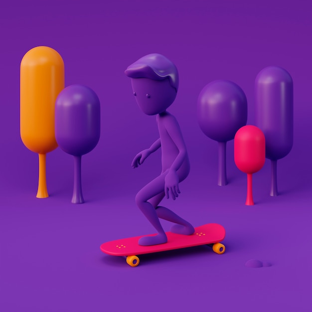 Purple stickman on skateboard