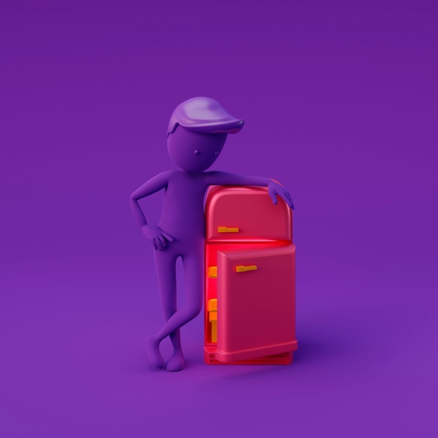 Purple stickman with fridge