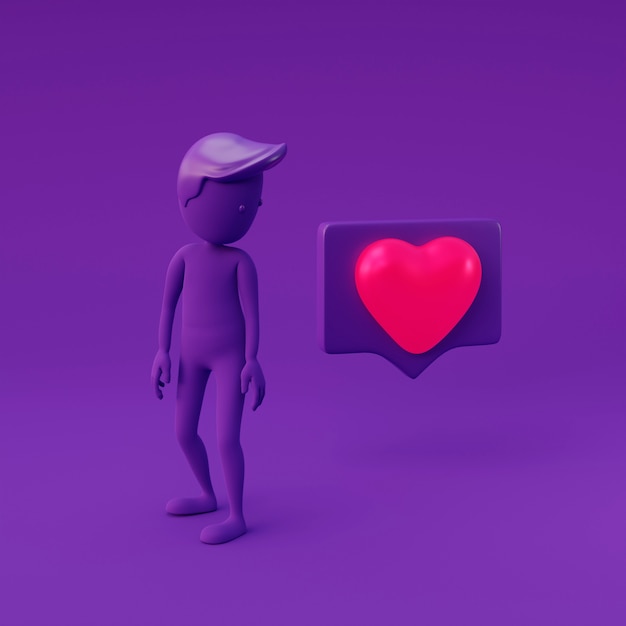 Purple stickman with heart shape