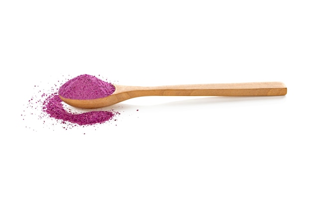 Purple sweet potatoes powder on white background