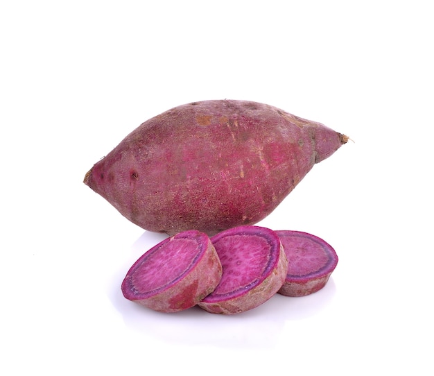 Purple sweet yams on white background