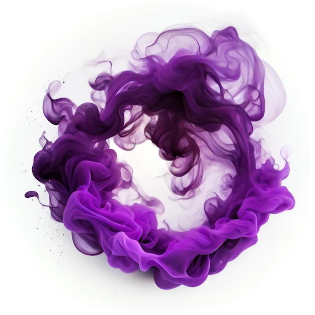 Purple swirling smoke circle frame isolated on white background