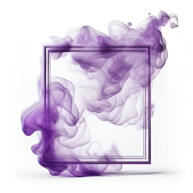 Purple swirling smoke square frame isolated on white background