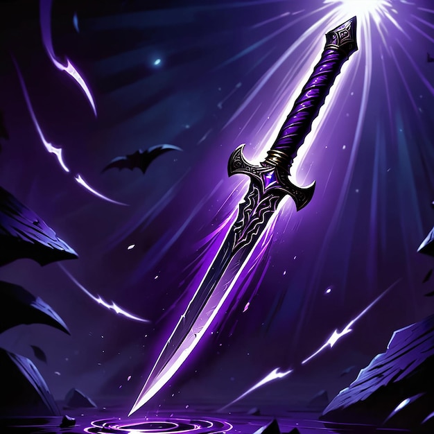 a purple sword with a purple background and the word sword on it