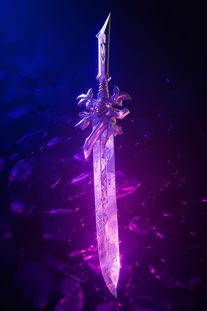 A purple sword with a purple ribbon on it