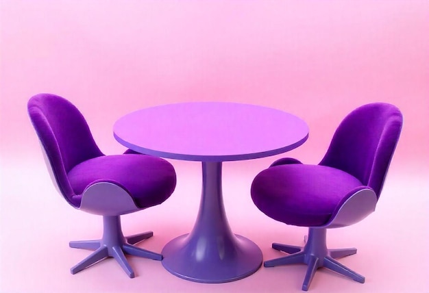 a purple table and chairs with purple chairs on it