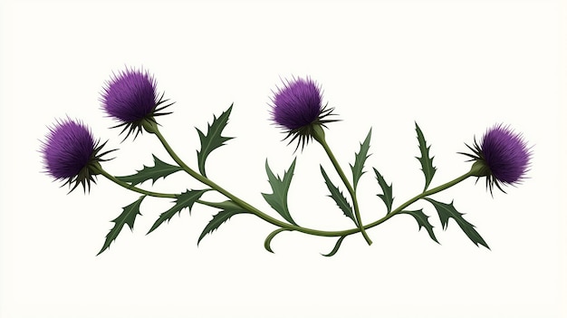 Photo purple thistle branch with thorny leaves