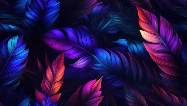 Purple tropical leaves luminous background