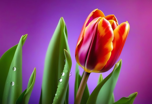 Purple Tulip with Leaves