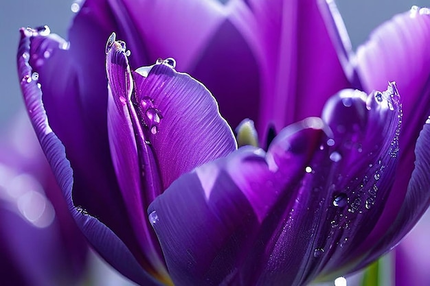 Purple tulips in blooming petals