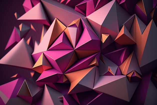 Purple volumetric background of polygonal fragments Generative AI