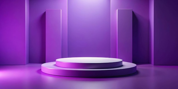 a purple wall with a round toilet and a purple wall with a round mirror on it