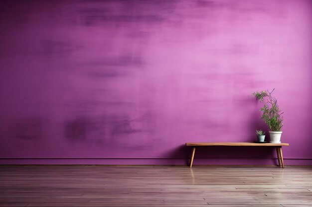 a purple wall with a vase with flowers in it