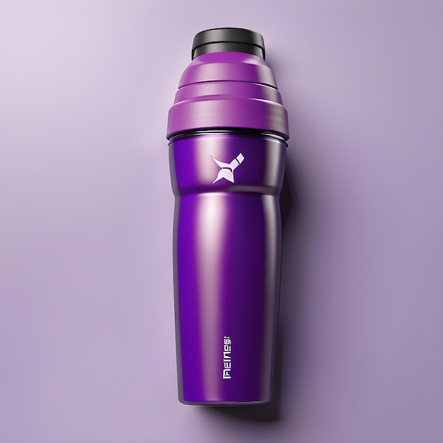 Purple Water Bottle Mockup On Purple Background 3D Rendering