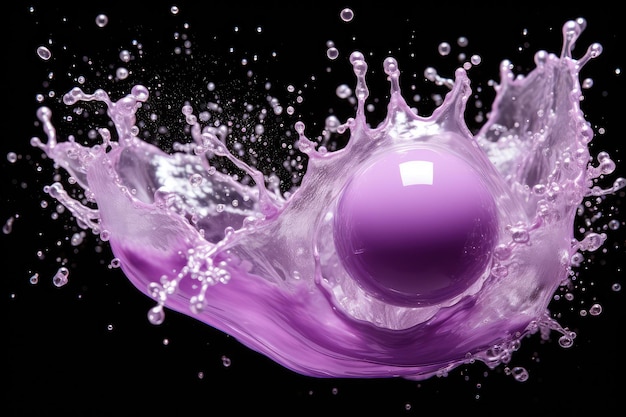 purple water liquid splash in sphere professional advertising photography