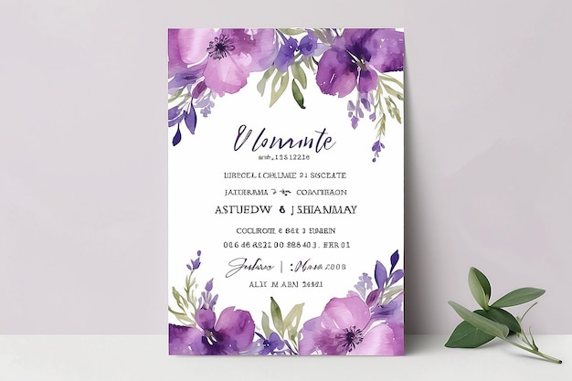 Photo purple watercolor flower wedding accommodation card template