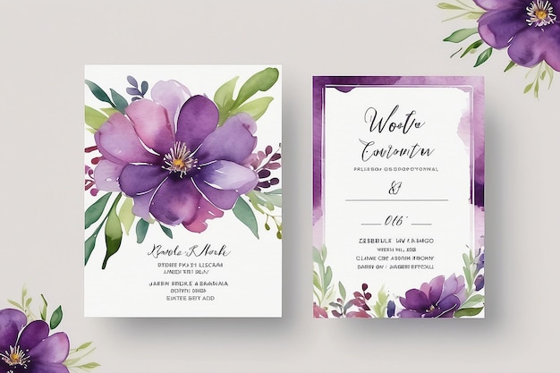 Photo purple watercolor flower wedding accommodation card template