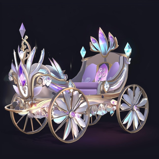 a purple and white carriage with a purple and blue flower on the top